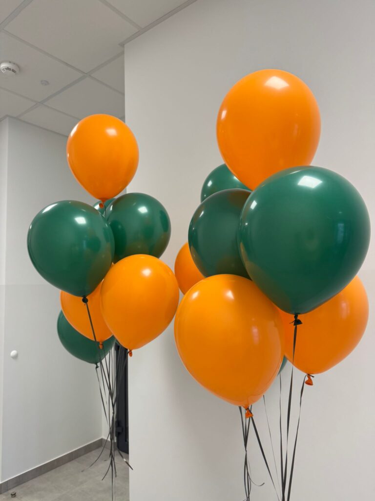 balony z helem bukiet pomaranczowo zielone